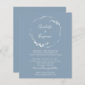 Budget Blue Floral Wreath Script Wedding Invite (Voorkant / Achterkant)