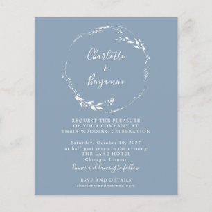 Budget Blue Floral Wreath Script Wedding Invite