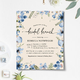 Budget Blue Florals Bridal Brunch Beige Uitnodigin
