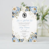 Budget Blue Florals Bridgerton Birthday Party Kaart (Staand voorkant)