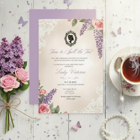 Budget Blue Florals Bridgerton Birthday Party Kaart