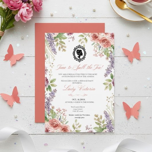 Budget Blue Florals Bridgerton Birthday Party Kaart