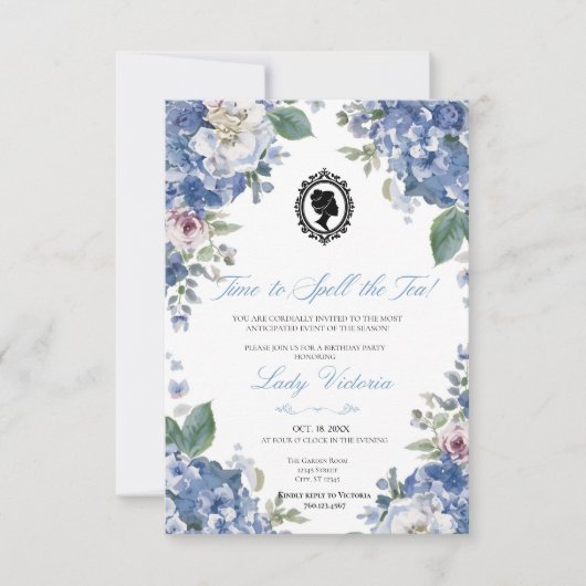 Budget Blue Florals Bridgerton Birthday Party Kaart (Voorkant)