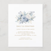 Budget Blue Florals Gouden Tekst QR Bruiloft Uitno (Voorkant)