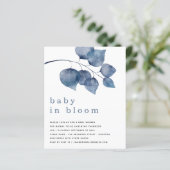 BUDGET Blue Foliage Baby in Bloom Shower Invite (Staand voorkant)