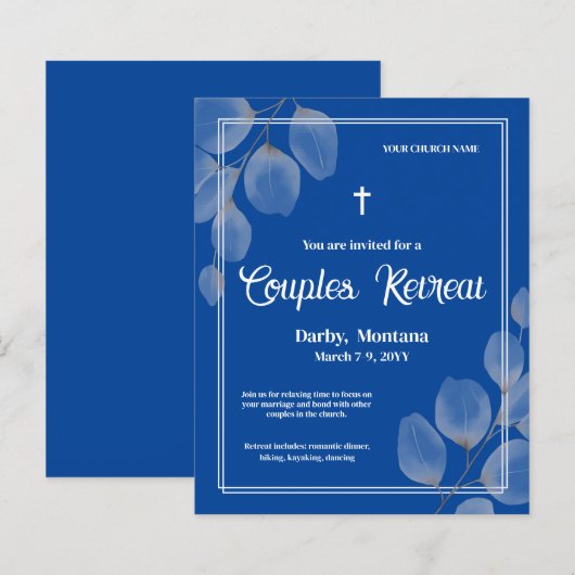 Budget Blue Foliage Couples Retreat Uitnodiging (Voorkant / Achterkant)
