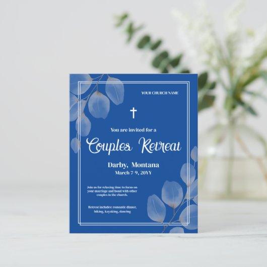 Budget Blue Foliage Couples Retreat Uitnodiging (Staand voorkant)