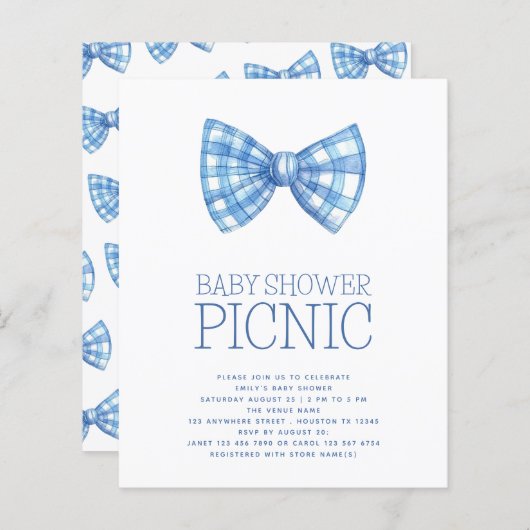 Budget Blue Gingham Bow Stropdas Baby shower Picni (Voorkant / Achterkant)