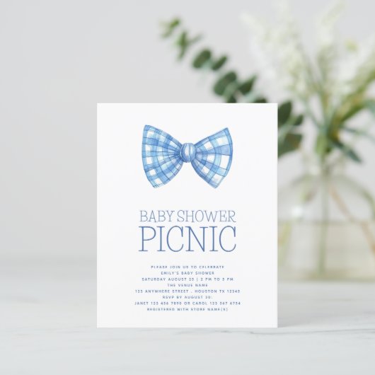 Budget Blue Gingham Bow Stropdas Baby shower Picni (Staand voorkant)