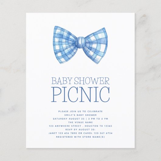 Budget Blue Gingham Bow Stropdas Baby shower Picni (Voorkant)