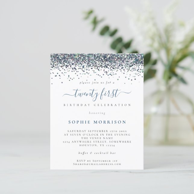 Budget Blue Glitter 21th First Party nodigt uit (Staand voorkant)