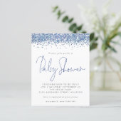 Budget Blue Glitter Baby shower Invitation (Staand voorkant)