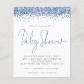 Budget Blue Glitter Baby shower Invitation (Voorkant)