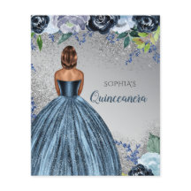 Budget Blue Glitter Dress Quinceañera
