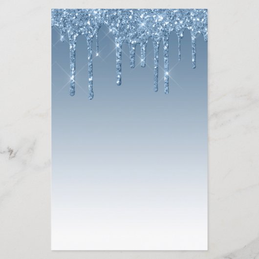 Budget Blue Glitter Drip 21ste Verjaardag Uitnodig (Achterkant)