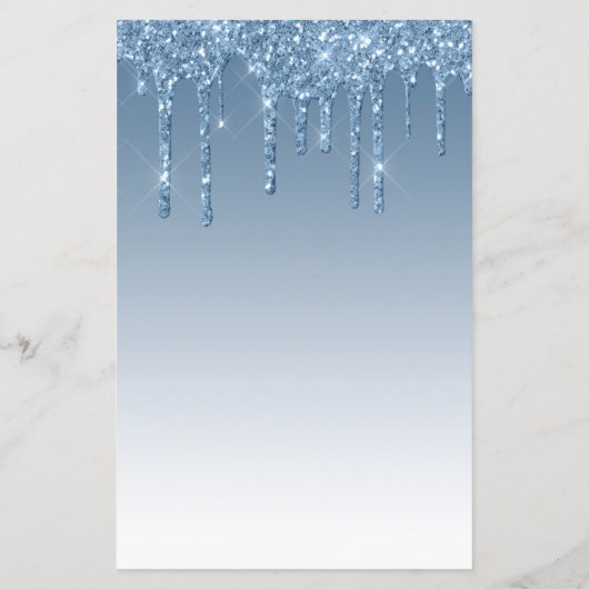 Budget Blue Glitter Drip 50ste Verjaardag Uitnodig (Achterkant)