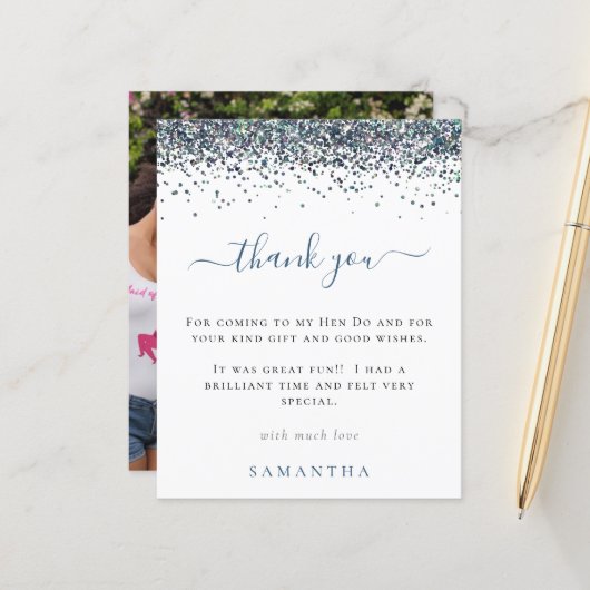 Budget Blue Glitter Foto Hen Party Hartelijk dank (Voorkant / Achterkant in situ)