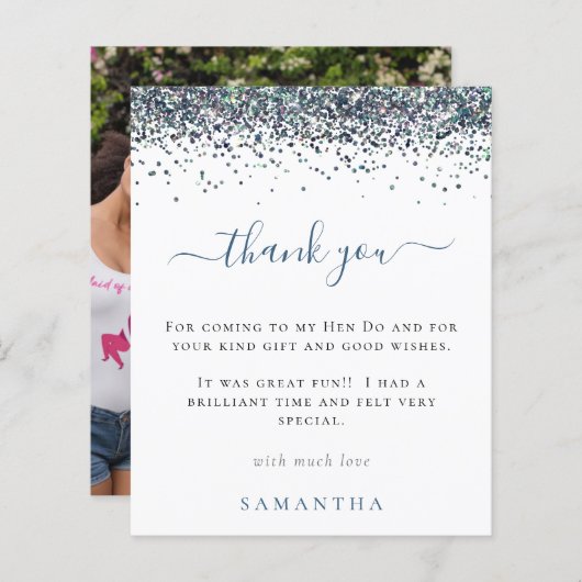 Budget Blue Glitter Foto Hen Party Hartelijk dank (Voorkant / Achterkant)