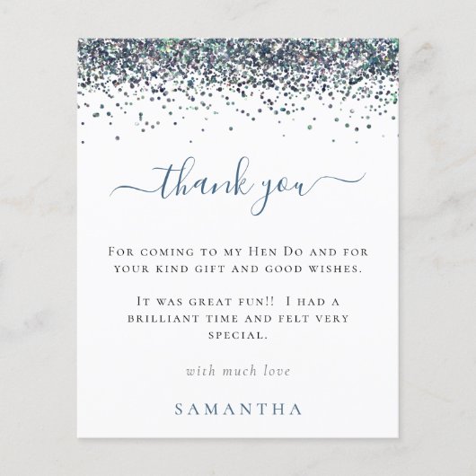Budget Blue Glitter Foto Hen Party Hartelijk dank (Voorkant)