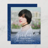 BUDGET BLUE Glitter Ombre Girly Foto Afstuderen (Voorkant / Achterkant)