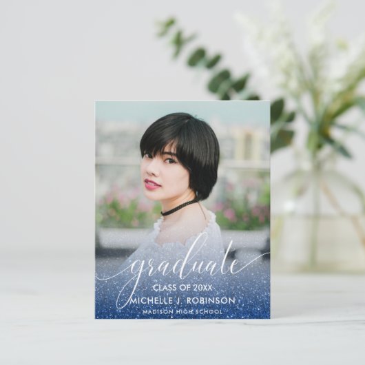 BUDGET BLUE Glitter Ombre Girly Foto Afstuderen (Staand voorkant)