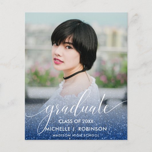 BUDGET BLUE Glitter Ombre Girly Foto Afstuderen (Voorkant)