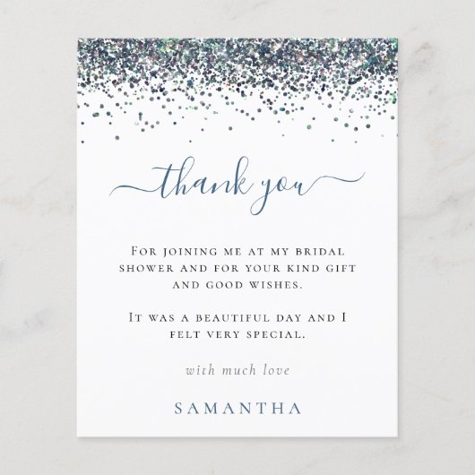 Budget Blue Glitter Photo Vrijgezellenfeest Bedank (Voorkant)