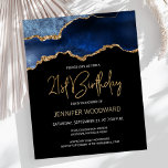 Budget Blue Gold Agate 21st Birthday Uitnodiging<br><div class="desc">Deze trendy 21ste verjaardagsuitnodiging kenmerkt een waterverf afbeelding van een agate geode in schaduwen van blauw met faux goudhoogtepunten. De woorden "21st Birthday" staan in faux goudglitter in decoratief modern handschrift. Pas het met de naam van de eer in gouden gekleurde teksten en de details in wit aan. Aan de...</div>