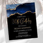 Budget Blue Gold Agate 30th Birthday Invitation<br><div class="desc">Deze trendy 30e verjaardagsuitnodiging bevat een waterverf afbeelding van een geo van een geagaat in tinten blauw met faux goudhoogtepunten. De woorden "30th Birthday" staan in faux goudglitter in decoratief modern handschrift. Pas het met de naam van de eer in gouden gekleurde teksten en de details in wit aan. Aan...</div>