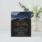 Budget Blue Gold Agate 40th Birthday Invitation (Staand voorkant)