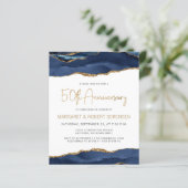 Budget Blue Gold Agate 50th Jubileum Invitation (Staand voorkant)
