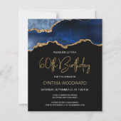 Budget Blue Gold Agate 60th Birthday Invitation (Voorkant)