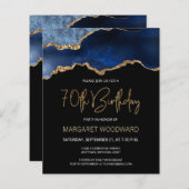 Budget Blue Gold Agate 70th Birthday Invitation (Voorkant / Achterkant)