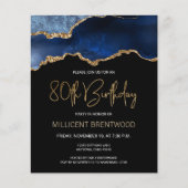 Budget Blue Gold Agate 80th Birthday Invitation (Voorkant)