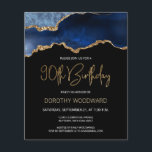 Budget Blue Gold Agate 90th Birthday Invitation<br><div class="desc">Deze trendy 90ste verjaardagsuitnodiging is voorzien van een waterverf afbeelding van een agate geode in tinten blauw met faux goudhoogtepunten. De woorden "90th Birthday" staan in faux goudglitter in decoratief modern handschrift. Pas het met de naam van de eer in gouden gekleurde teksten en de details in wit aan. Aan...</div>