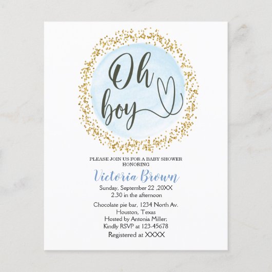 Budget Blue Gold Baby shower (Voorkant)