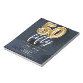 BUDGET Blue, Gold Balloon 50th Birthday Invitation Notitieblok (Linkerzijde)