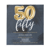 BUDGET Blue, Gold Balloon 50th Birthday Invitation Notitieblok (Voorkant)