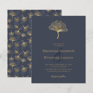 Budget Blue Gold Foil Elegant Wedding Invitation