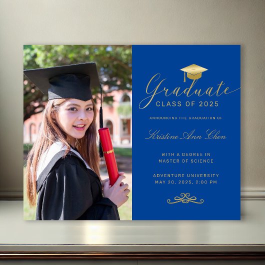 Budget Blue Gold Formal Script Photo Afstuderen