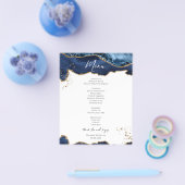 Budget Blue Gold Glitter Marble Wedding Menu Flyer (Enkel)