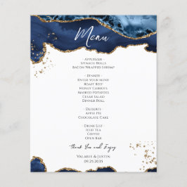 Budget Blue Gold Glitter Marble Wedding Menu Flyer