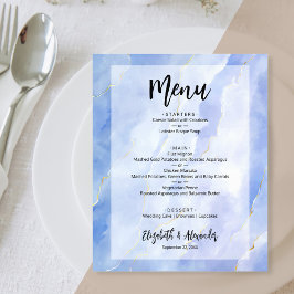 Budget Blue Gold Marble Wedding Menu