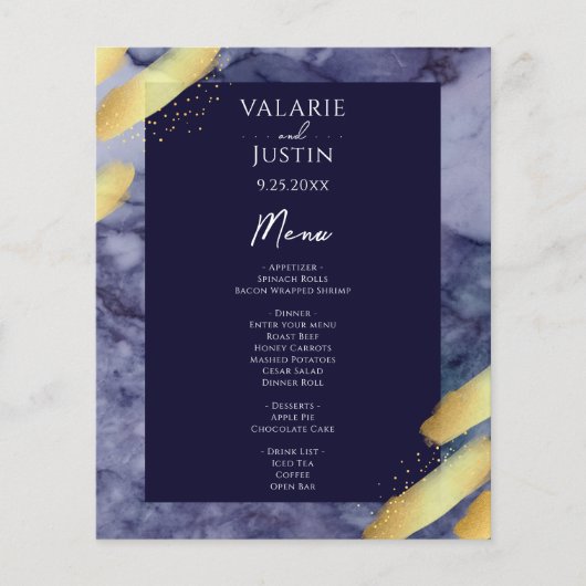 Budget Blue Gold Paint Marble Wedding Flyer (Voorkant)