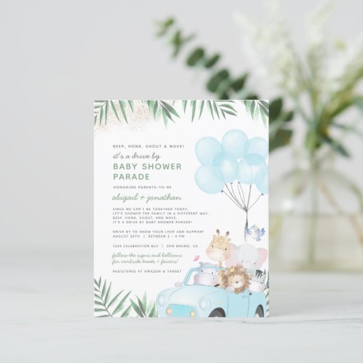 Budget Blue Gold Safari drive by Boy Baby shower (Staand voorkant)