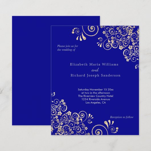Budget Blue Gold Swirls Weddenschap (Voorkant / Achterkant)