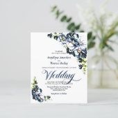 Budget Blue Gray Floral Wedding Invitation (Staand voorkant)