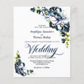 Budget Blue Gray Floral Wedding Invitation (Voorkant)