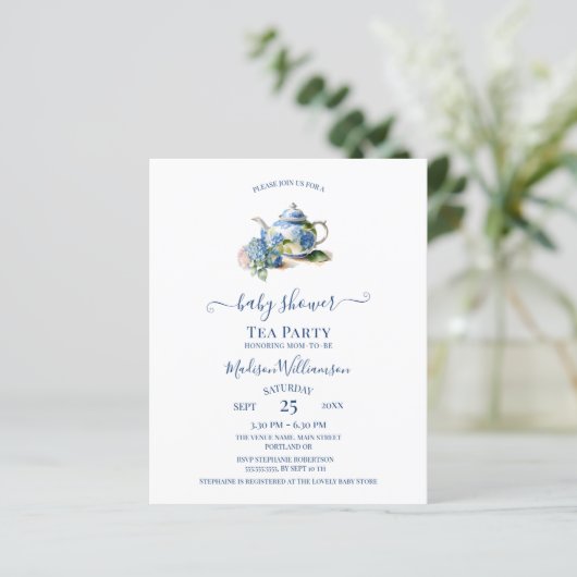 Budget Blue Hydrangea Baby shower Tea Party (Staand voorkant)