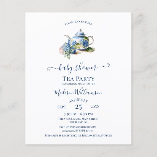 Budget Blue Hydrangea Baby shower Tea Party (Voorkant)